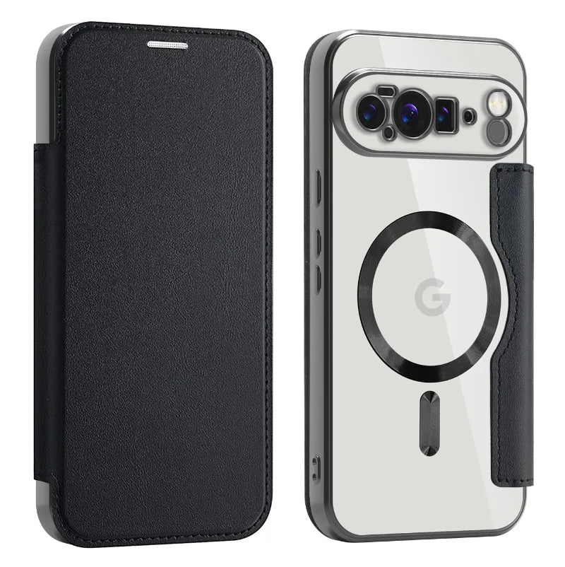 MobiCase™ - Transparent leather case with a flap and magnetic closure - protection and elegance in one (Flip Case)