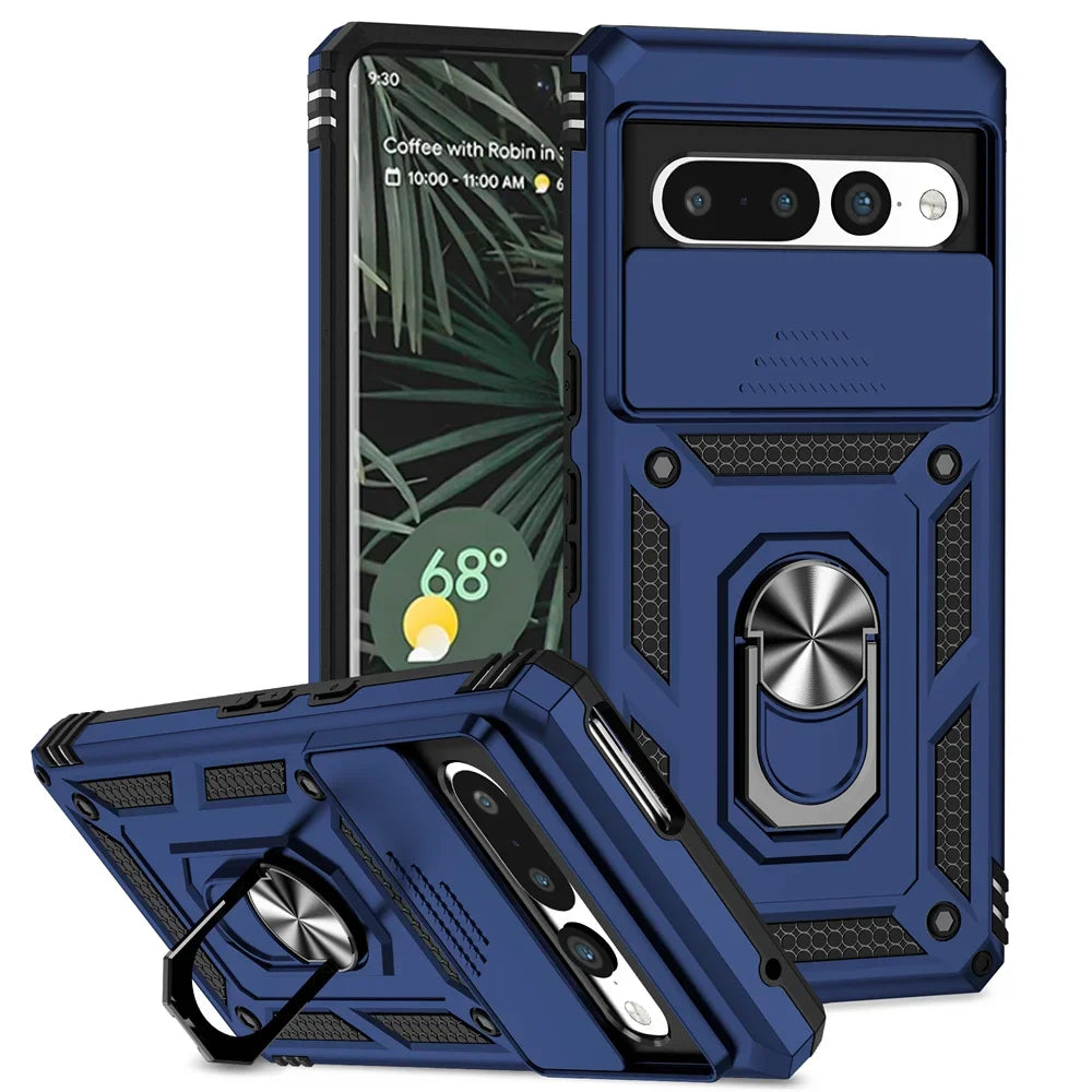 MobiCase™ - Armored case with camera cover, ring and car holder attachment - plastic and metal, semi-built-in