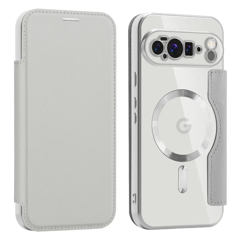 MobiCase™ - Transparent leather case with a flap and magnetic closure - protection and elegance in one (Flip Case)