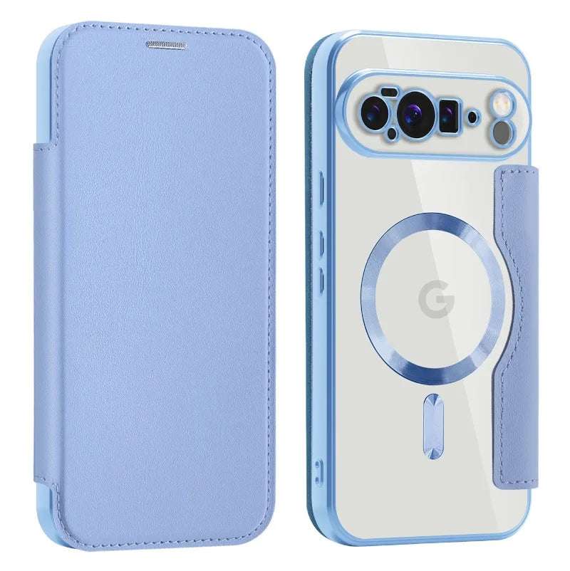 MobiCase™ - Transparent leather case with a flap and magnetic closure - protection and elegance in one (Flip Case)