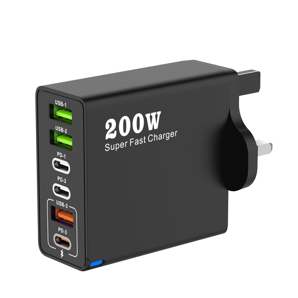MobiCharge™ - 200W GaN Multiport Desktop Charger - 6 USB/USB-C Ports with Fast Charging Support