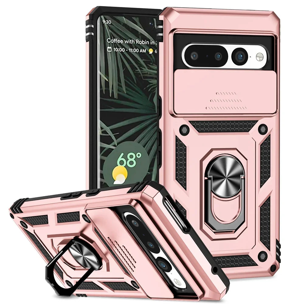 MobiCase™ - Armored case with camera cover, ring and car holder attachment - plastic and metal, semi-built-in