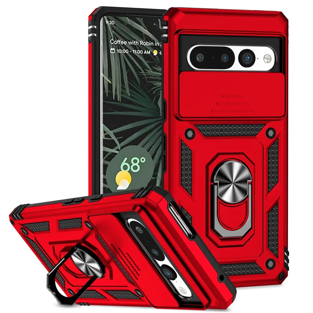 MobiCase™ - Armored case with camera cover, ring and car holder attachment - plastic and metal, semi-built-in
