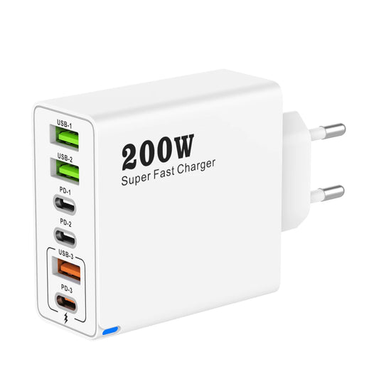 MobiCharge™ - 200W GaN Multiport Desktop Charger - 6 USB/USB-C Ports with Fast Charging Support