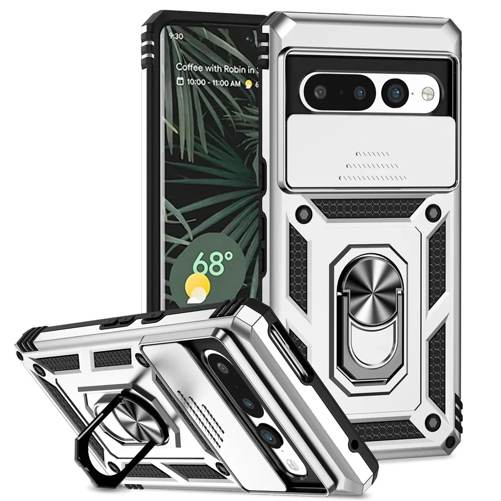 MobiCase™ - Armored case with camera cover, ring and car holder attachment - plastic and metal, semi-built-in
