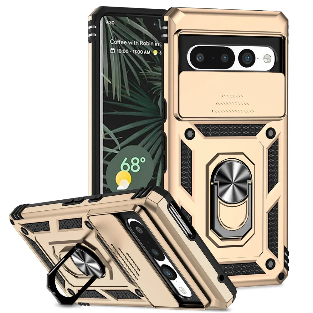 MobiCase™ - Armored case with camera cover, ring and car holder attachment - plastic and metal, semi-built-in