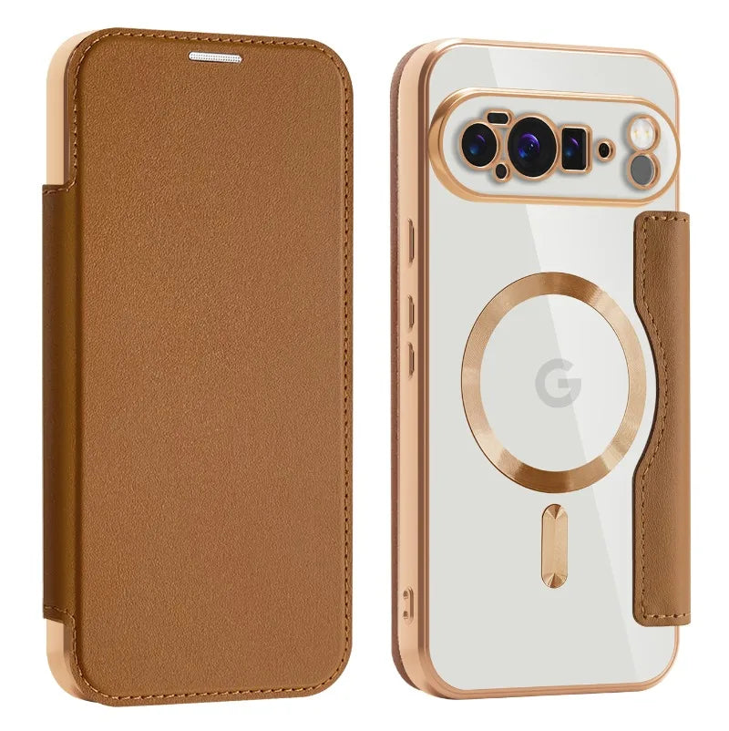 MobiCase™ - Transparent leather case with a flap and magnetic closure - protection and elegance in one (Flip Case)