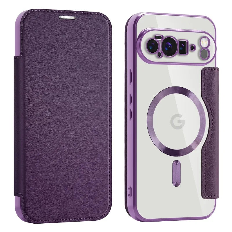 MobiCase™ - Transparent leather case with a flap and magnetic closure - protection and elegance in one (Flip Case)