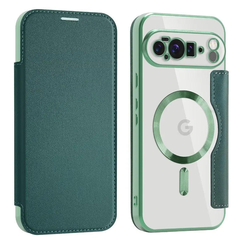MobiCase™ - Transparent leather case with a flap and magnetic closure - protection and elegance in one (Flip Case)