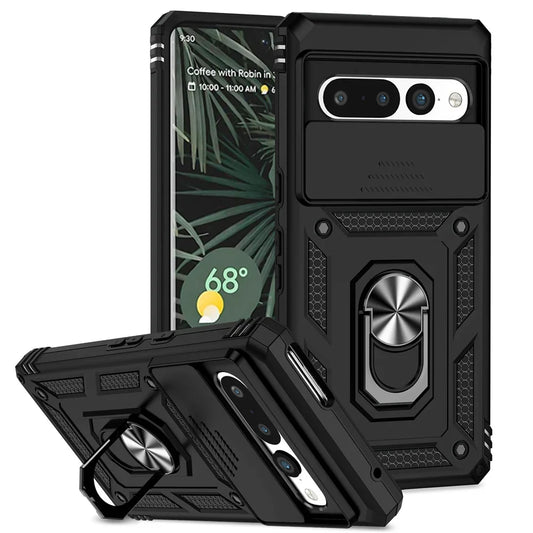 MobiCase™ - Armored case with camera cover, ring and car holder attachment - plastic and metal, semi-built-in