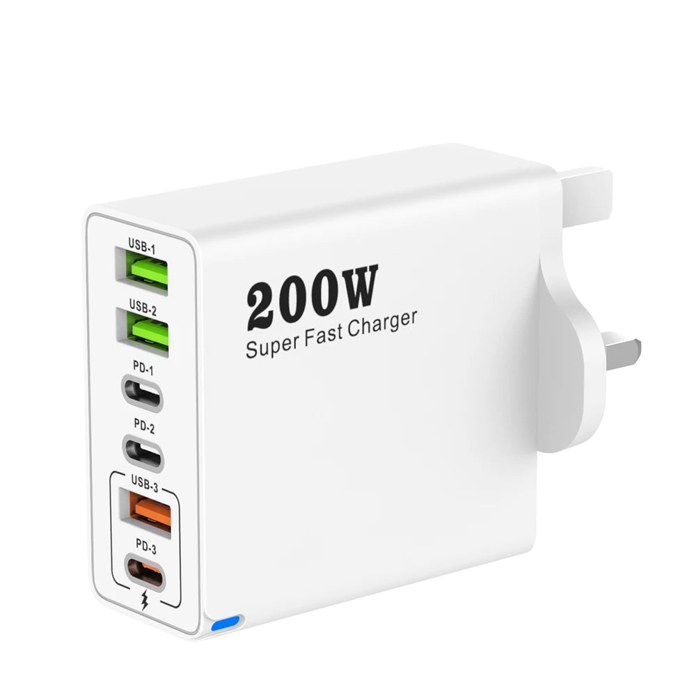 MobiCharge™ - 200W GaN Multiport Desktop Charger - 6 USB/USB-C Ports with Fast Charging Support