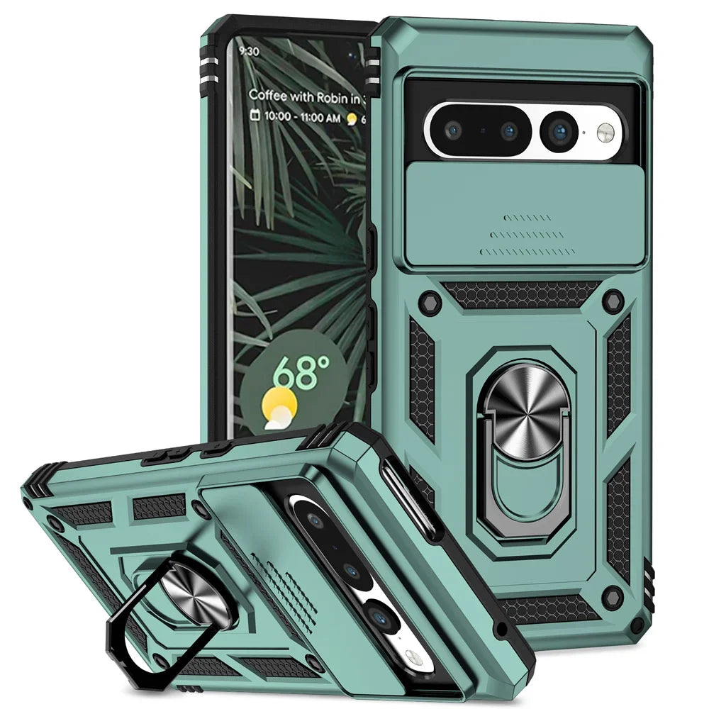 MobiCase™ - Armored case with camera cover, ring and car holder attachment - plastic and metal, semi-built-in