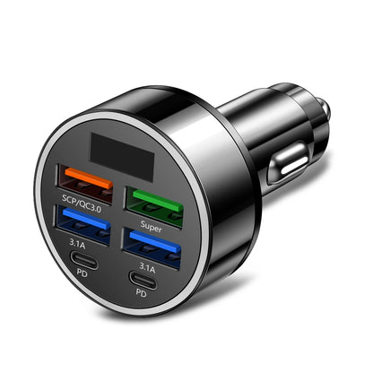 MobiCharge™ - GUSEYEE WGS-G40 – 100W car charger with display and 6 ports (4x USB-A + 2x USB-C)